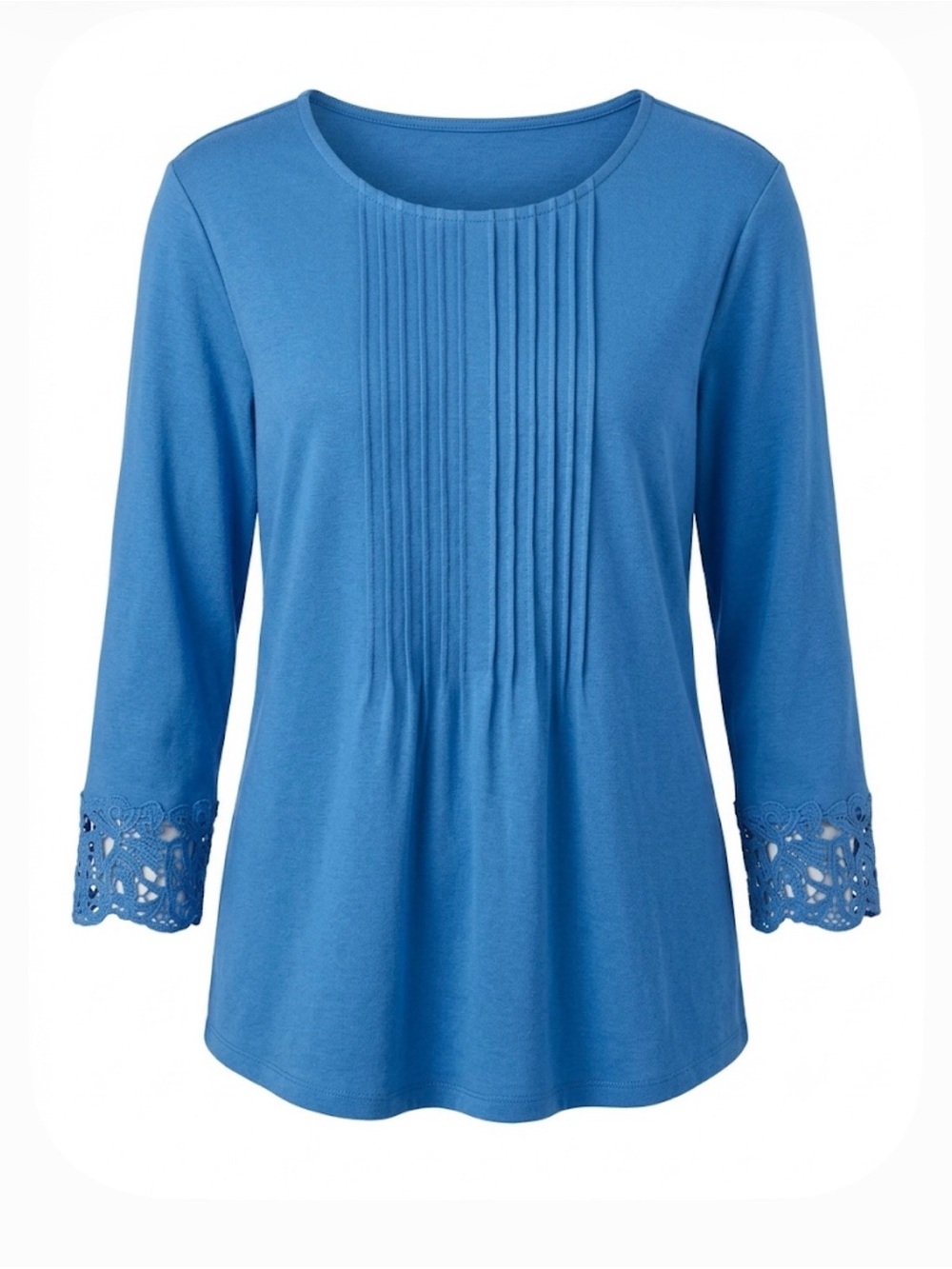 Draper’s and Damon size medium Blue Pintuck Crochet Cuff cWomen's Top